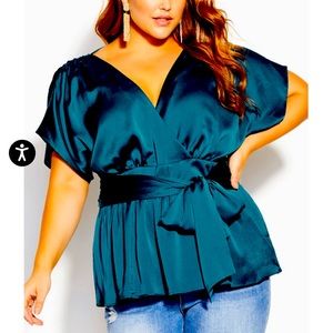 City chic satin top with tie. Size M 18.